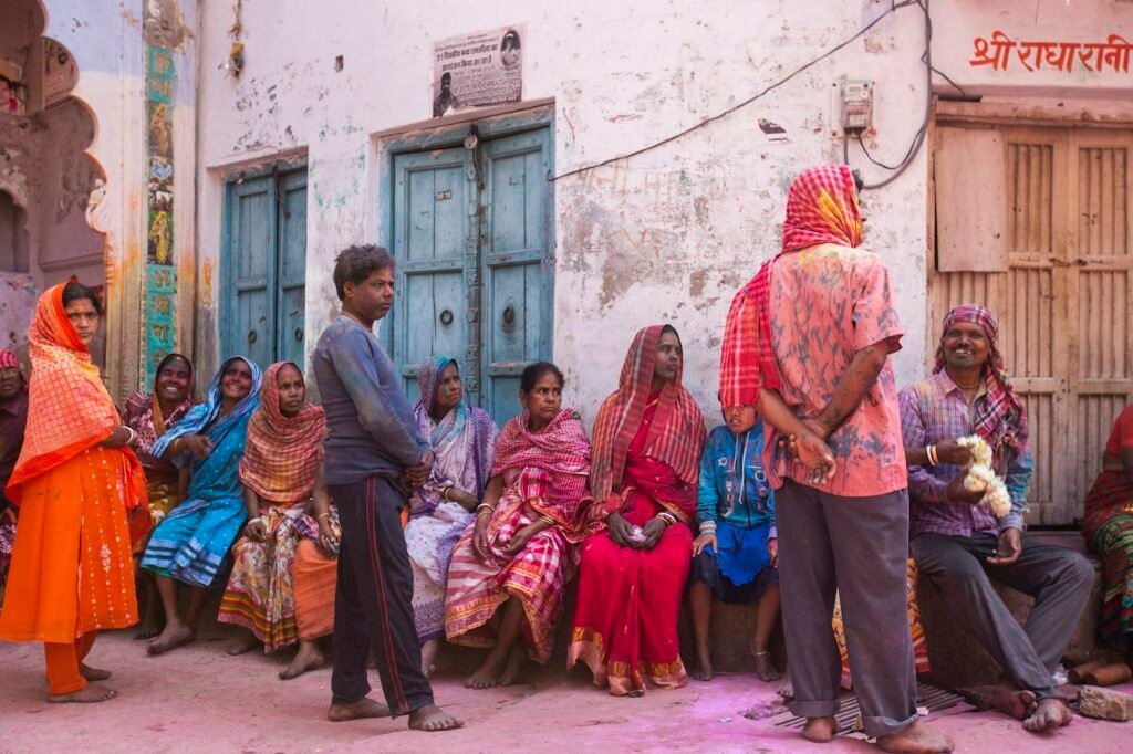 Community members in traditional dress